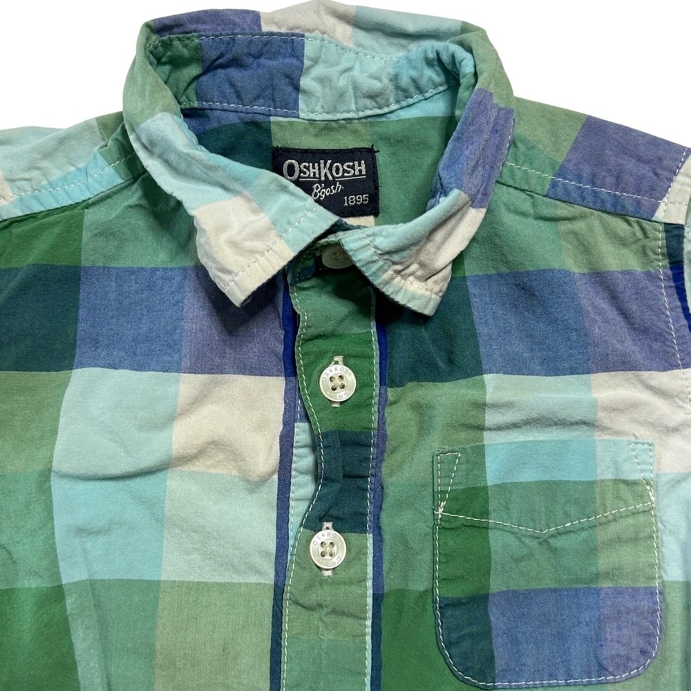 OshKosh B'gosh Plaid Long Sleeve Bodysuit 18 Months Green Blue‎ White